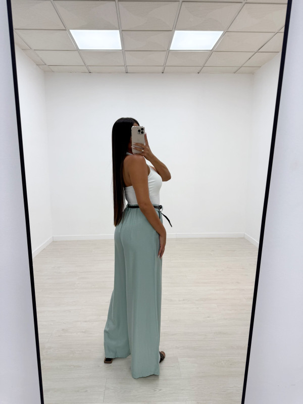 PANTALÓN WIDE LEG FLUIDO + CINTURÓN TURQUESA